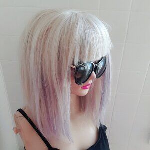 Lady gaga Bob wig with bangs Light blonde and purple human hair mixed wi…